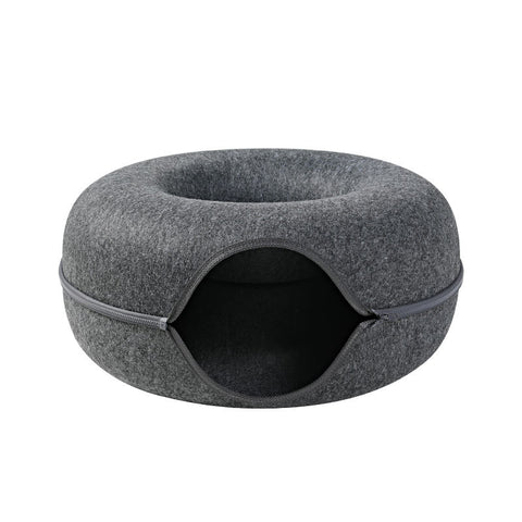 Donut Felt Cat Tunnel Nest – 2-in-1 Zipper Ring Tunnel & Open Nest Bed