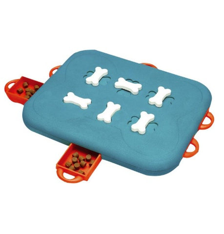 Dog Treat Puzzle Board – Slide-the-Bone Hide & Seek Enrichment Toy with Pull-Out Treat Drawers