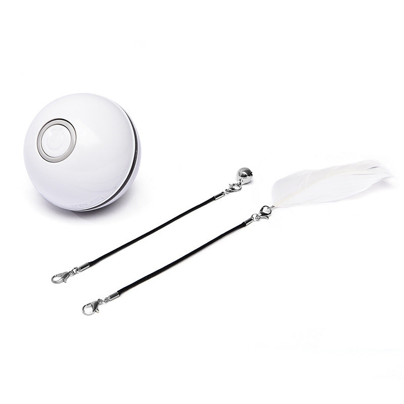 Colorful LED Laser Automatic Ball – USB Rechargeable Interactive Cat Toy with Feather & Bell