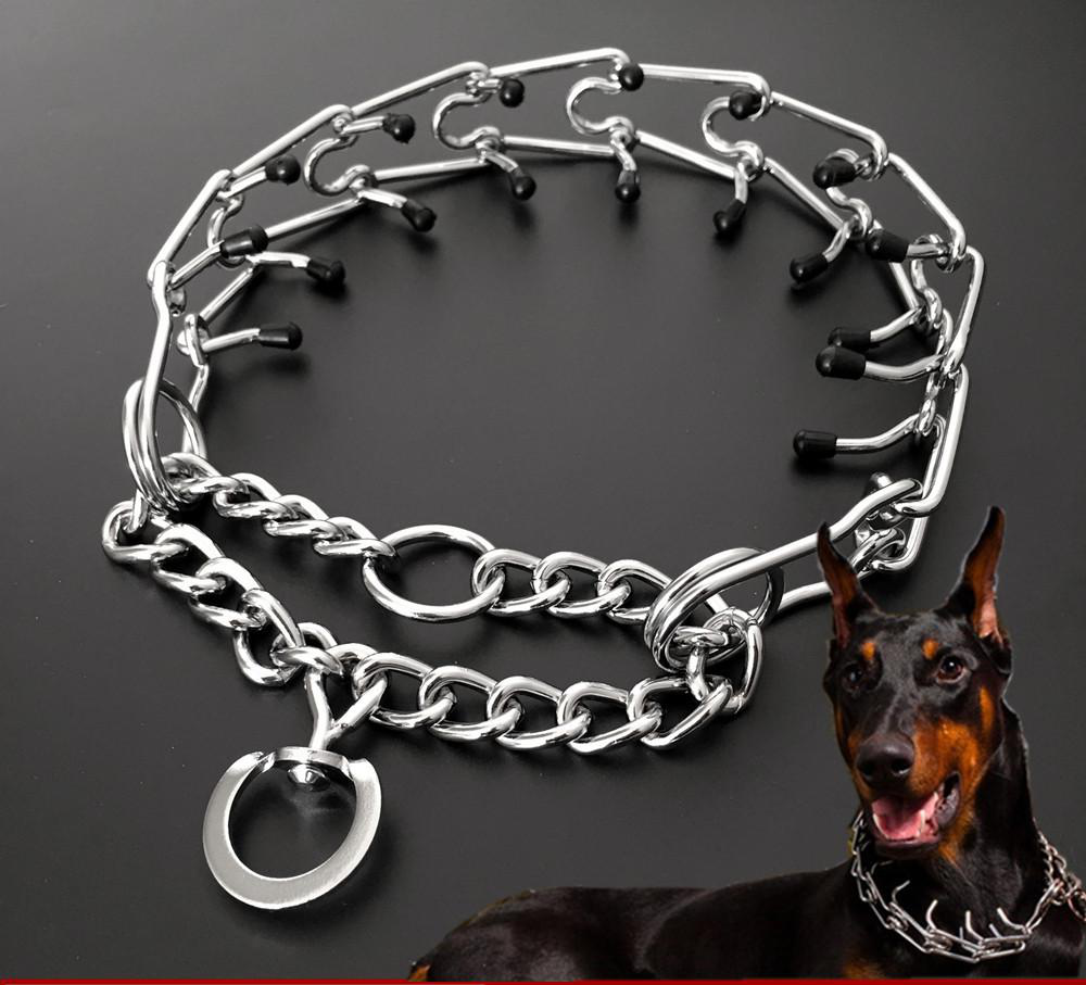 Chrome Pinch Dog Training Collar – Choke Chain with Rubber-Tipped Guardian | Sizes S–XL
