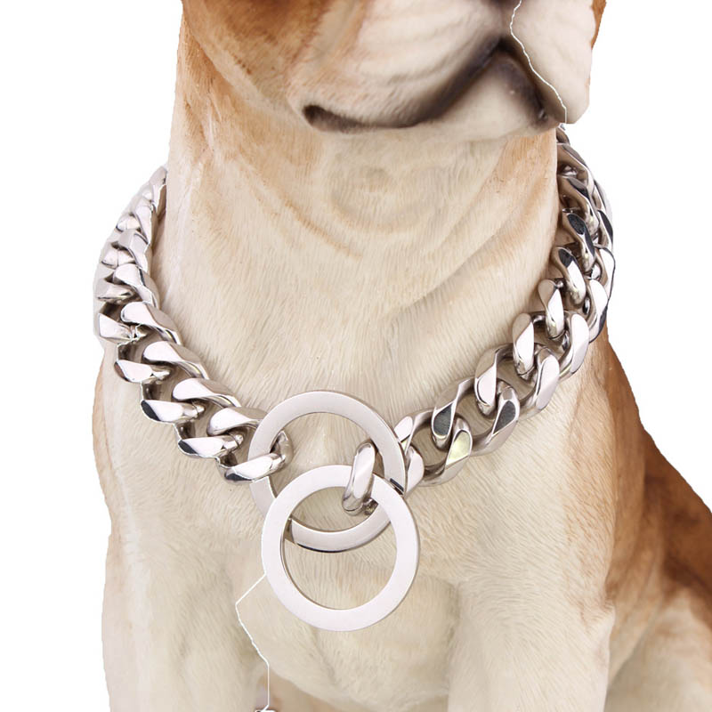 Heavy-Duty Stainless Steel Dog Traction Chain Collar