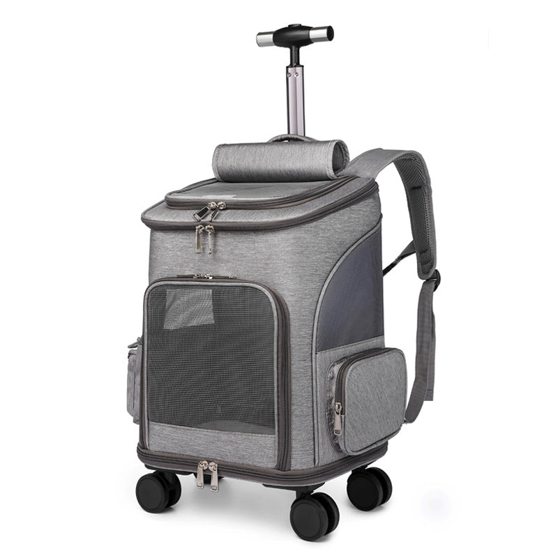 Portable Folding Pet Trolley Backpack — Travel Carrier with Universal Wheels