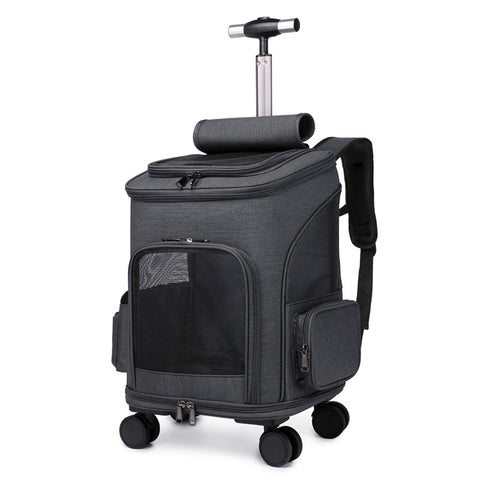 Portable Folding Pet Trolley Backpack — Travel Carrier with Universal Wheels