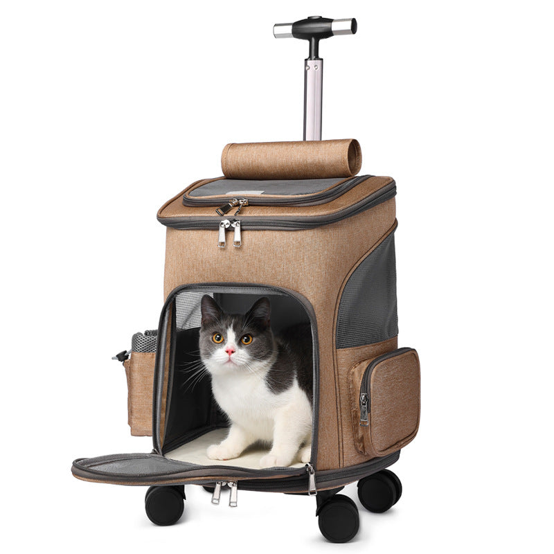 Portable Folding Pet Trolley Backpack — Travel Carrier with Universal Wheels