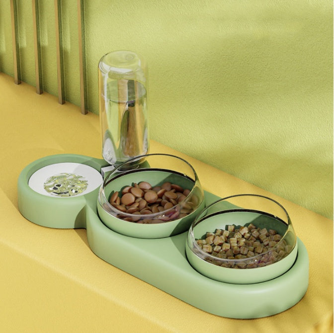 Elevated Double Pet Feeder with Water Fountain | Dry & Wet Separation Bowl for Dogs & Cats