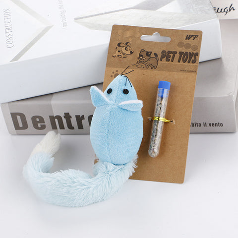Long-Tail Plush Mouse Cat Toy – Interactive Teaser with Catnip Vial Included