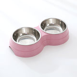 Double Stainless Steel Pet Bowl Set – Removable Food & Water Bowls with Non-Slip Base for Cats & Dogs