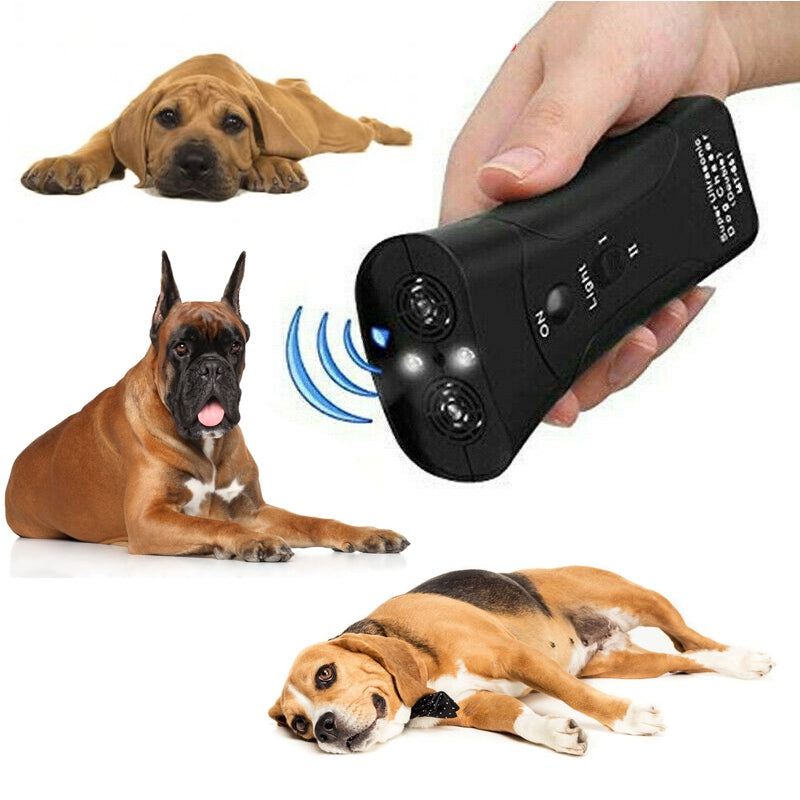 3-in-1 Ultrasonic Dog Bark Deterrent | Anti-Barking Trainer & LED Flashlight