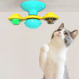 Spinning Windmill Cat Toy – Interactive Suction Cup Toy with Teeth Cleaning & Catnip Ball
