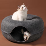 Donut Felt Cat Tunnel Nest – 2-in-1 Zipper Ring Tunnel & Open Nest Bed