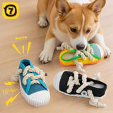 Sneaker & Slipper Squeaky Dog Chew Toy – Rope Lace Molar Toy to Save Your Real Shoes