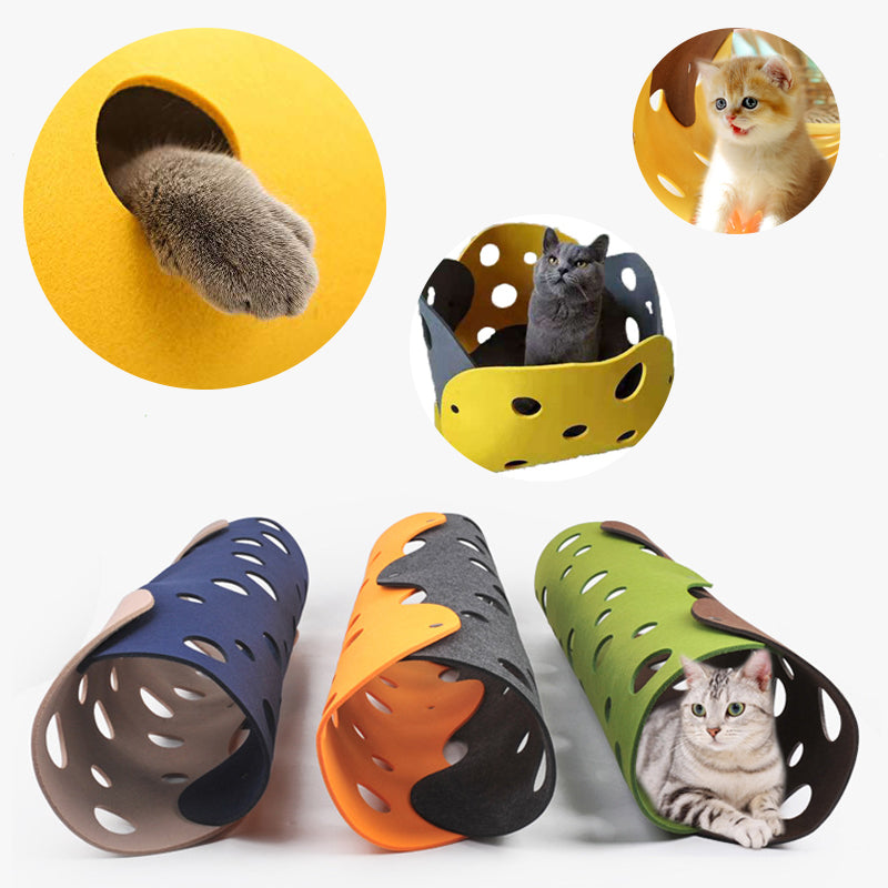 Felt Cat Tunnel & Play Mat – 3-in-1 Peephole Tube, Open Nest & Flat Mat for Cats & Kittens