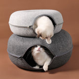 Donut Felt Cat Tunnel Nest – 2-in-1 Zipper Ring Tunnel & Open Nest Bed