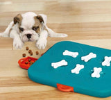 Dog Treat Puzzle Board – Slide-the-Bone Hide & Seek Enrichment Toy with Pull-Out Treat Drawers