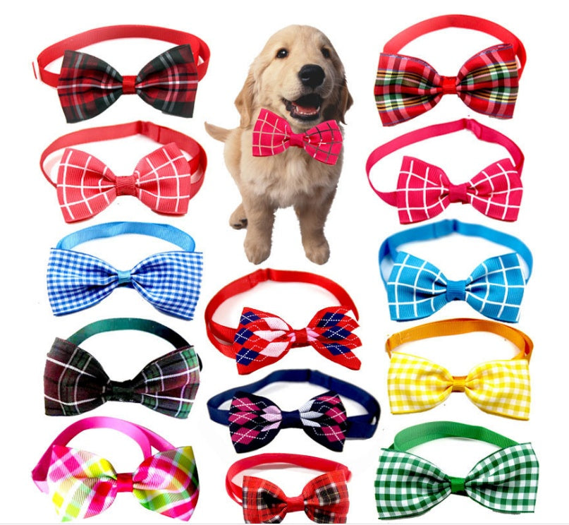 Plaid Bow Tie Collar for Dogs & Cats – 8 Colors, Single or 2-Pack
