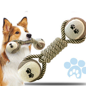 Dumbbell Rope Tennis Ball Dog Toy – Braided Cotton Knot Chew & Teeth Cleaning Toy