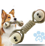 Dumbbell Rope Tennis Ball Dog Toy – Braided Cotton Knot Chew & Teeth Cleaning Toy