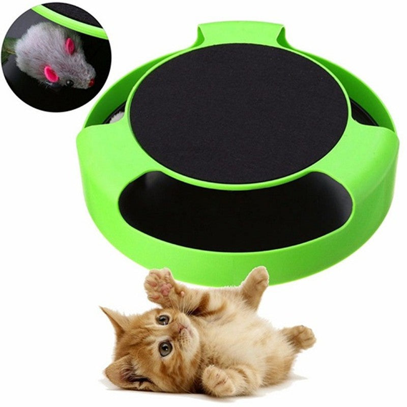 Catch the Mouse Spinning Cat Toy – 360° Rotating Mouse Track with Felt Scratch Pad, No Batteries Needed