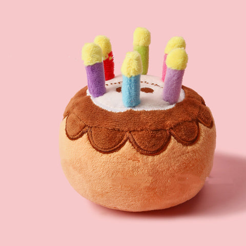 Birthday Cake Plush Dog Toy – Squeaky Chew Toy with Colourful Candles & Happy Birthday Embroidery
