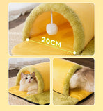 2-in-1 Cat Tunnel Nest – Plush Sleeping Mat, Arched Tunnel & Pom-Pom Toy