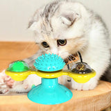 Spinning Windmill Cat Toy – Interactive Suction Cup Toy with Teeth Cleaning & Catnip Ball
