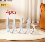 S-Shape Collapsible Cat Tunnel – Spring Steel Frame, Crinkle Fabric & Feather/Sisal Toy Attachments