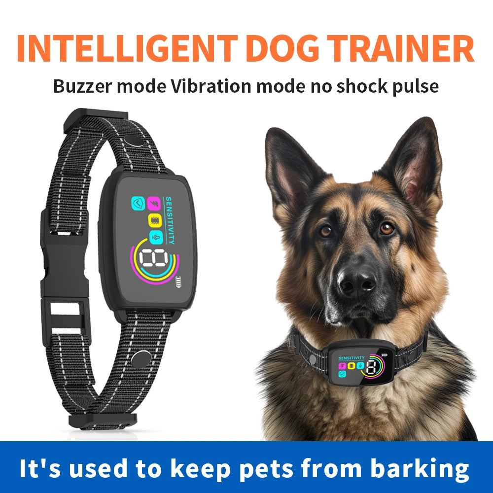 Smart Anti-Bark Dog Collar — Rechargeable, IP67 Waterproof with HD Digital Display