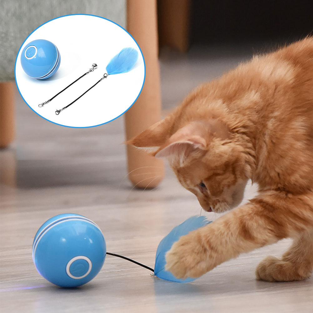 Colorful LED Laser Automatic Ball – USB Rechargeable Interactive Cat Toy with Feather & Bell