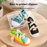 Sneaker & Slipper Squeaky Dog Chew Toy – Rope Lace Molar Toy to Save Your Real Shoes