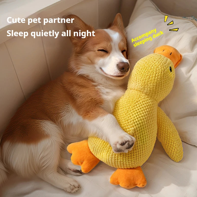Calming Duck Plush Dog Toy – Squeaky Waffle-Knit Cuddle Companion for Anxious Dogs
