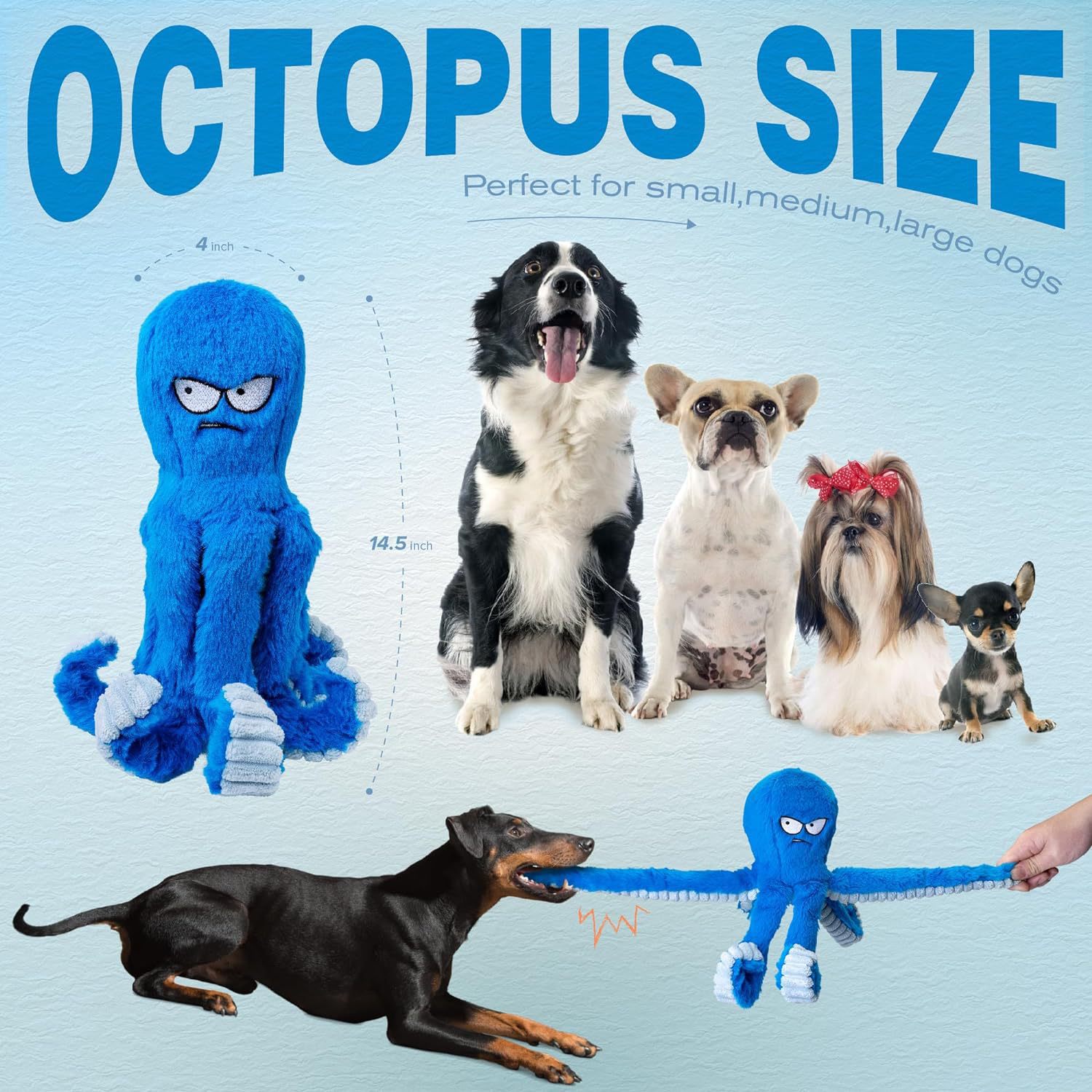 Octopus Plush Dog Toy – Squeaky Head, Crinkle Tentacles & Tug-of-War for Large Dogs