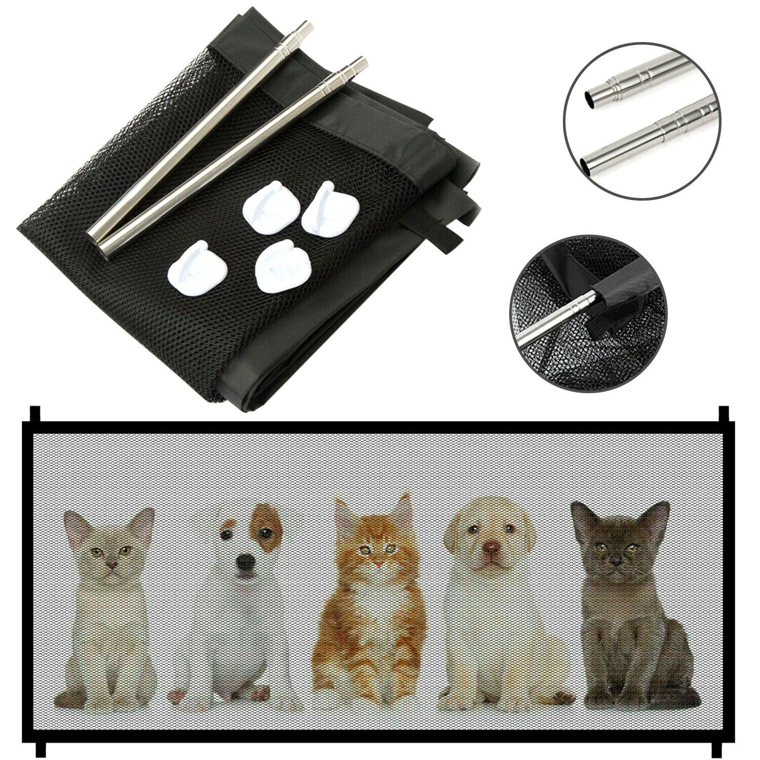 Retractable Mesh Pet Safety Gate – No-Drill Portable Barrier for Doorways, Stairs & Hallways
