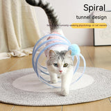 S-Shape Collapsible Cat Tunnel – Spring Steel Frame, Crinkle Fabric & Feather/Sisal Toy Attachments