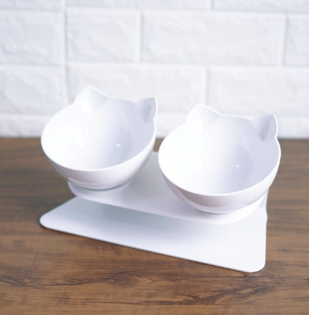 Tilted Cat Ear Pet Bowl — Angled Transparent Single Food Bowl for Cats & Dogs