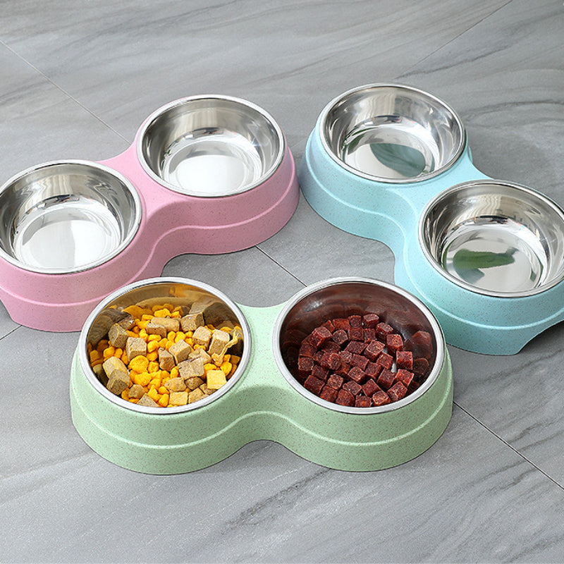 Double Stainless Steel Pet Bowl Set – Removable Food & Water Bowls with Non-Slip Base for Cats & Dogs