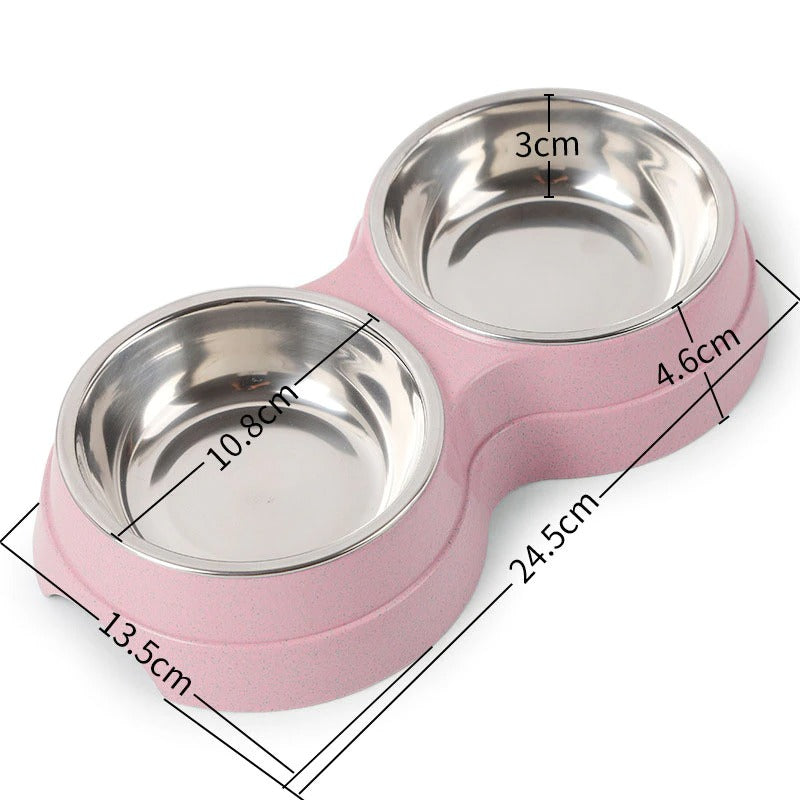 Double Stainless Steel Pet Bowl Set – Removable Food & Water Bowls with Non-Slip Base for Cats & Dogs