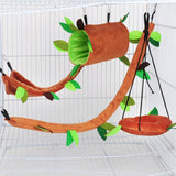 Hamster Cage Accessory Set – Plush Tree-Themed Tunnel, Swing, Hammock & Ropeway for Small Animals