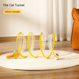 S-Shape Collapsible Cat Tunnel – Spring Steel Frame, Crinkle Fabric & Feather/Sisal Toy Attachments
