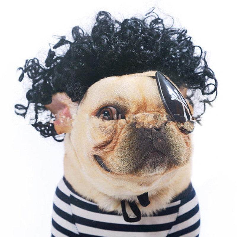 Pet Afro Wig with Bangs & Pigtails – Funny Dog & Cat Costume Hair