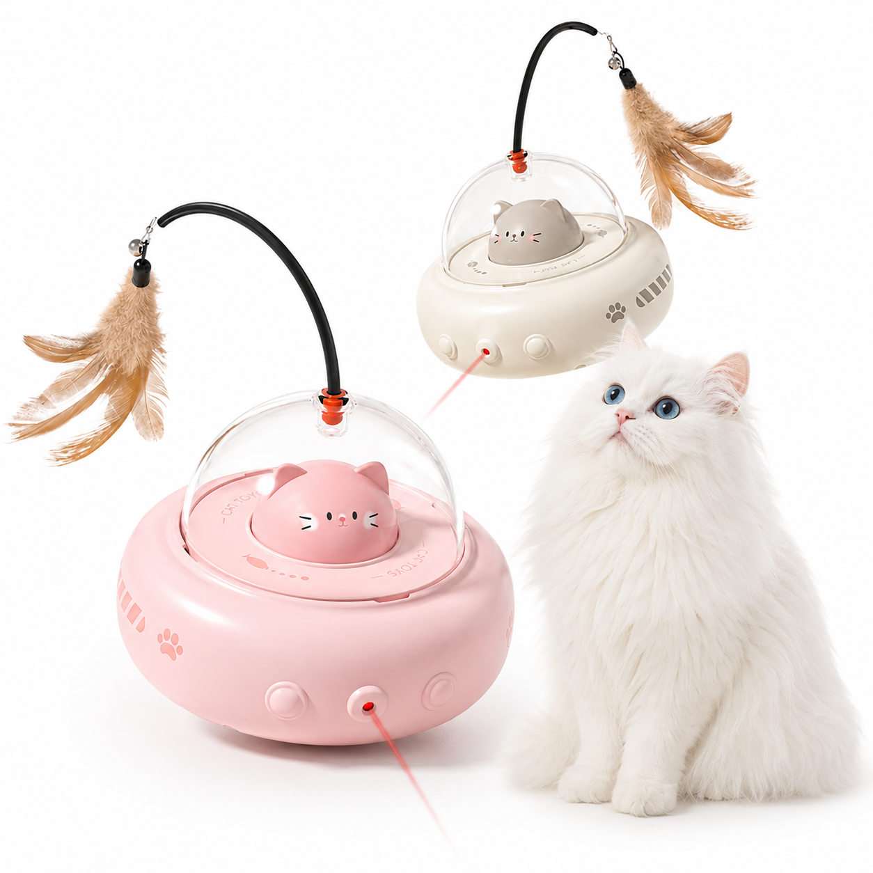 Electric UFO Cat Teaser Wand – USB Rechargeable with Bell & Replaceable Feather