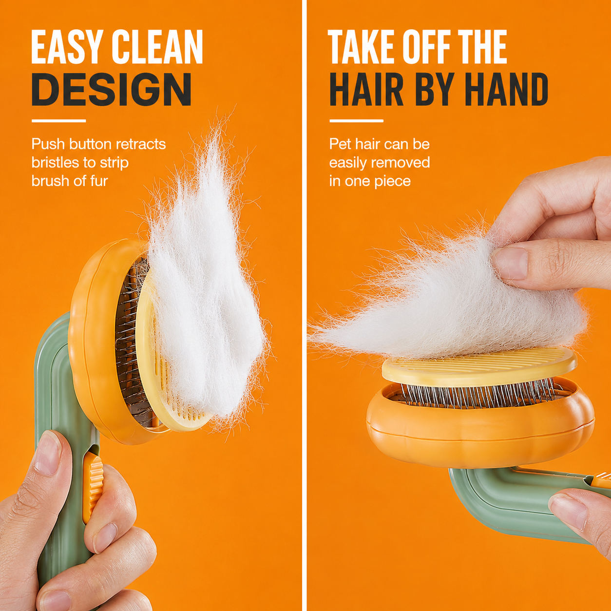 Self-Cleaning Pumpkin Slicker Brush | Fine Bent Wire Pet Grooming Brush for Dogs & Cats