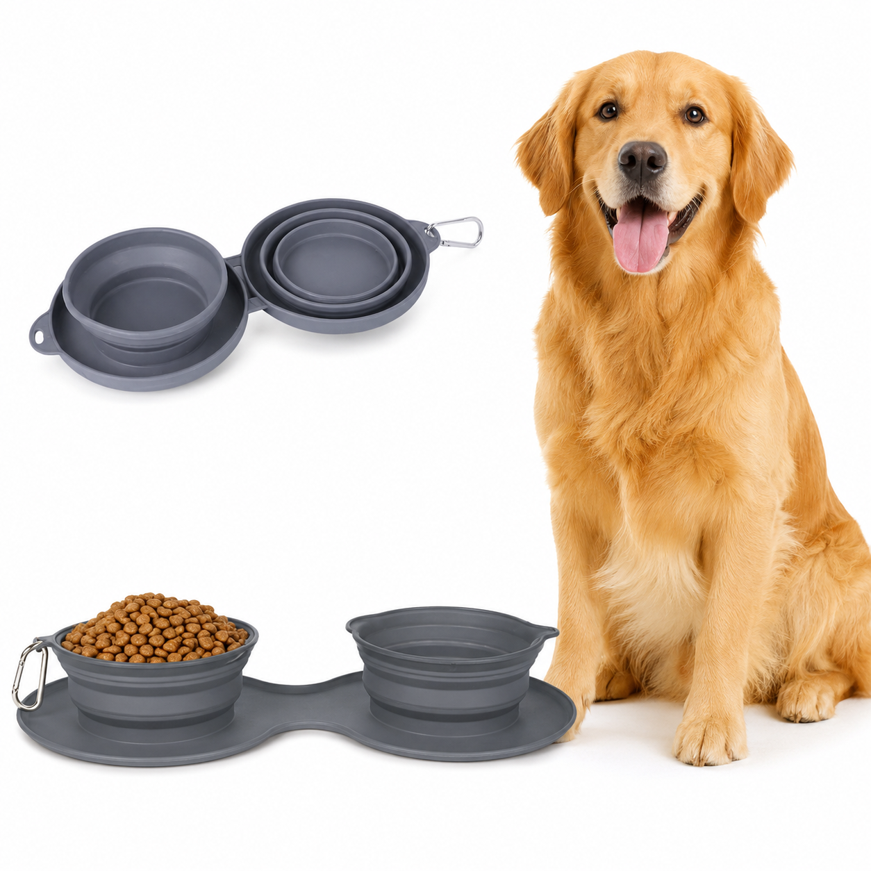 Foldable Double Pet Feeding Bowl | Portable Collapsible Food & Water Dish for Dogs & Cats