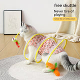 S-Shape Collapsible Cat Tunnel – Spring Steel Frame, Crinkle Fabric & Feather/Sisal Toy Attachments
