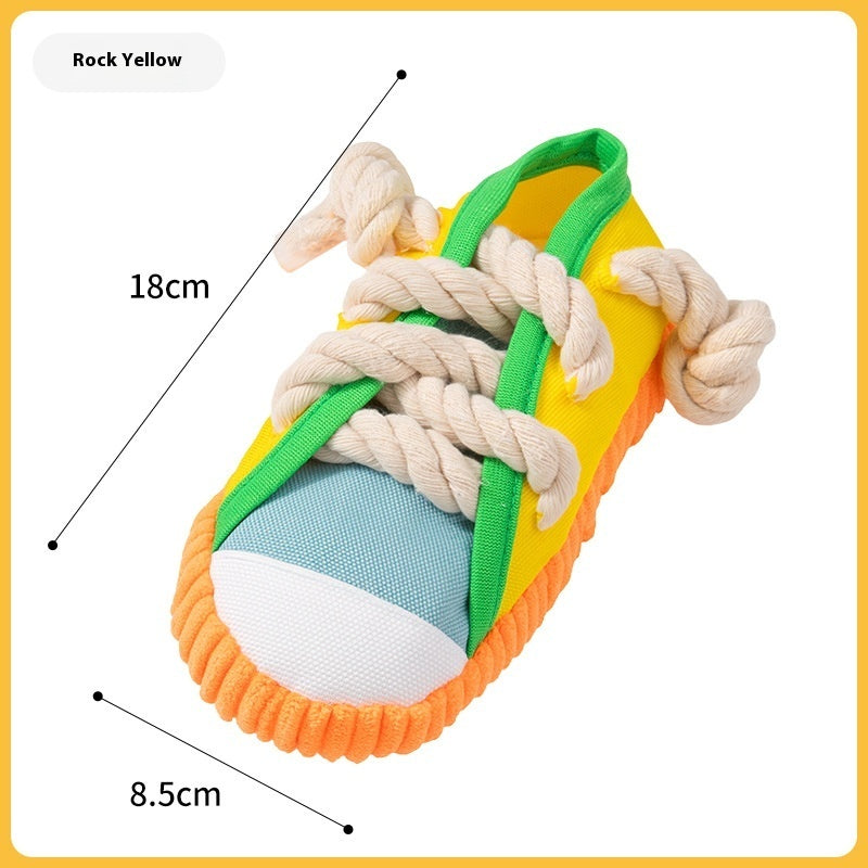 Sneaker & Slipper Squeaky Dog Chew Toy – Rope Lace Molar Toy to Save Your Real Shoes