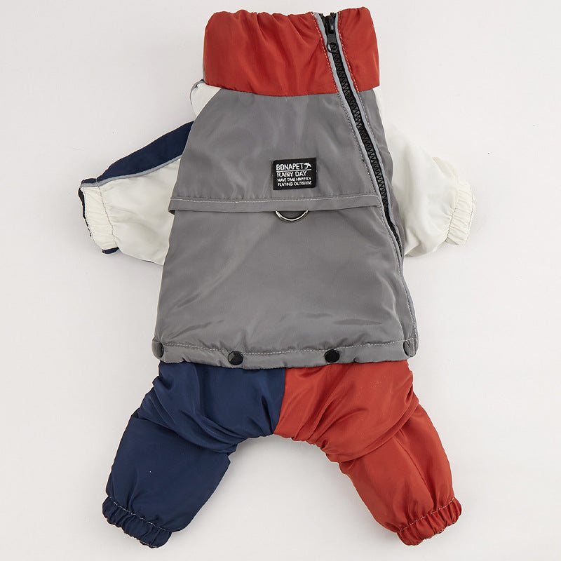 Pet Winter Color Matching Cotton-Padded Jumpsuit Warm And Comfortable
