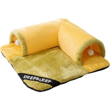 2-in-1 Cat Tunnel Nest – Plush Sleeping Mat, Arched Tunnel & Pom-Pom Toy