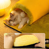2-in-1 Cat Tunnel Nest – Plush Sleeping Mat, Arched Tunnel & Pom-Pom Toy