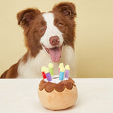 Birthday Cake Plush Dog Toy – Squeaky Chew Toy with Colourful Candles & Happy Birthday Embroidery