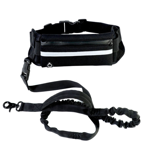 Hands-Free Dog Leash Running Belt – Bungee Leash Waist Belt with Phone Pocket, Treat Pouch & Water Bottle Holder