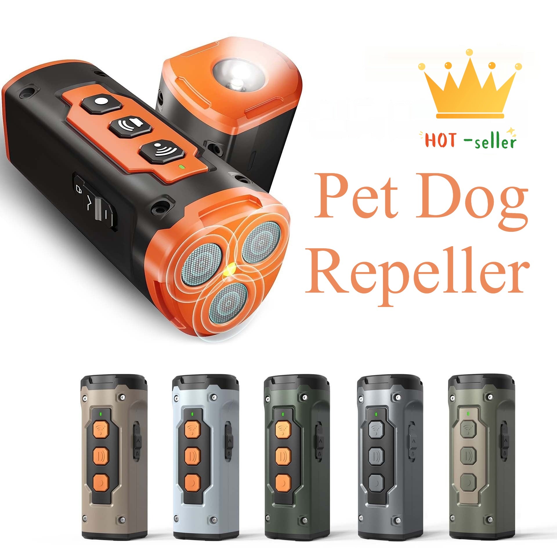 Ultrasonic Dog Bark Deterrent — 3-Head Anti-Bark Device with LED Flashlight